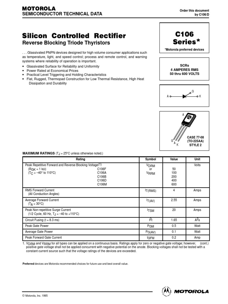 Motorola Thyristor Device Specifications | PDF | Amplifier | Field ...