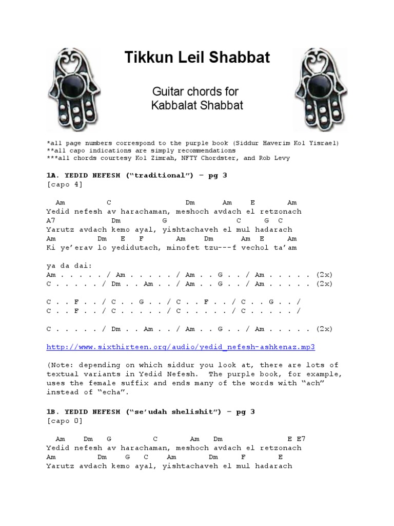 TLS KabShab Guitar Chords PDF Shabbat Hebrew Words And Phrases