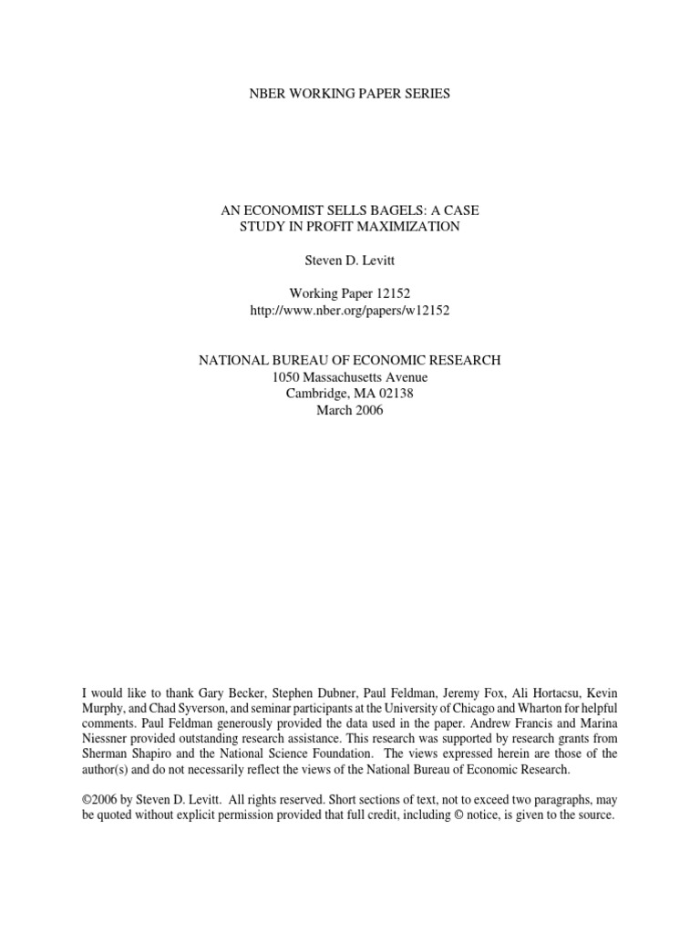 An Economist Sells Bagels A Case Study in Profit Maximization PDF PDF