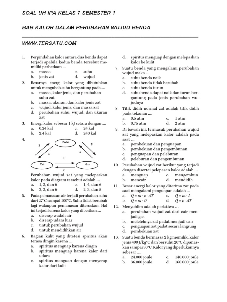 Soal Uh Ipa Kelas 7 Semester 1 Bab Kalor Dalam Perubahan