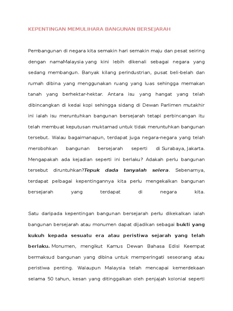 Kepentingan Memulihara Bangunan Bersejarah Pdf