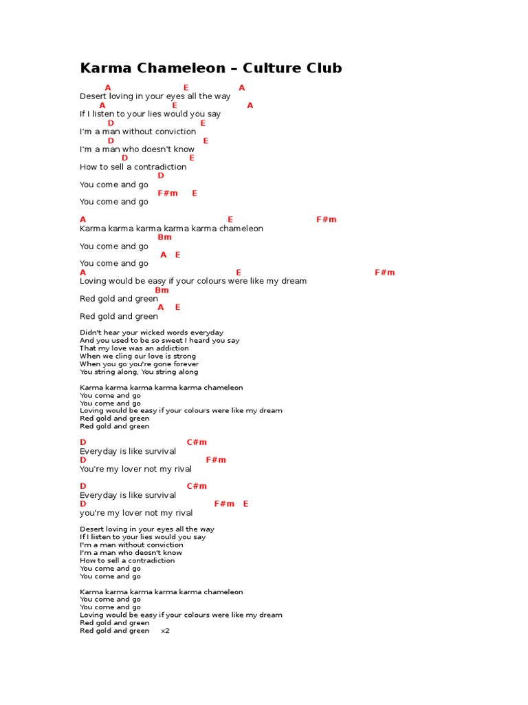 Karma Chameleon - Culture Club Guitar | PDF