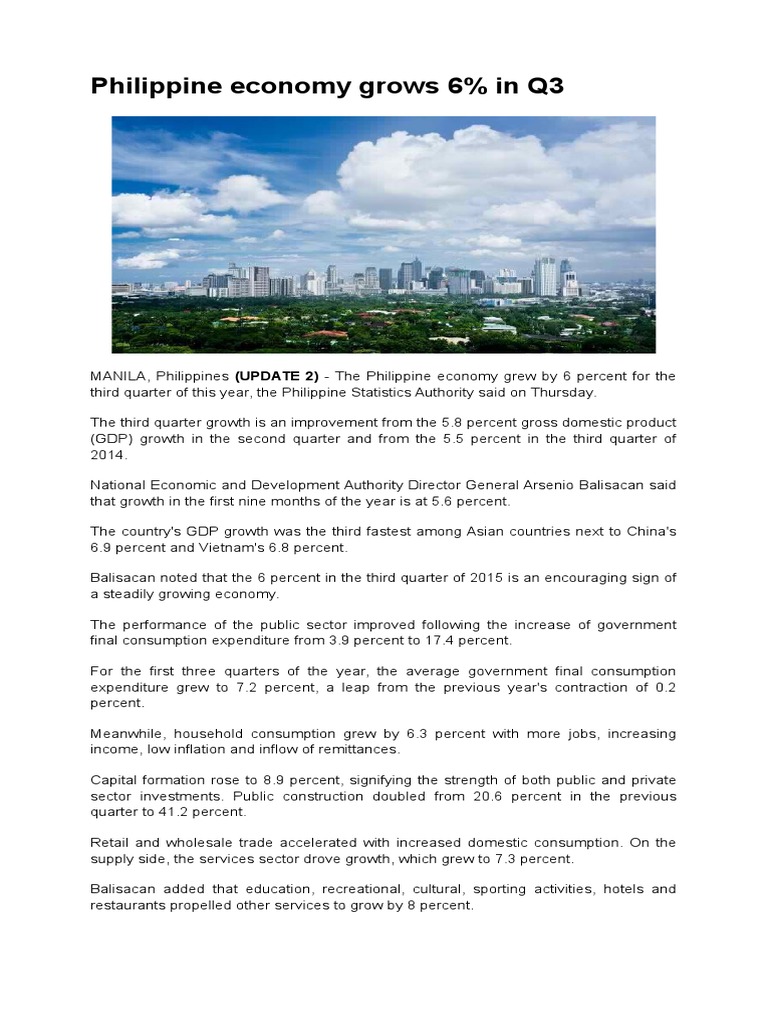 Philippine Economy Grows 6% in Q3 2015 | PDF