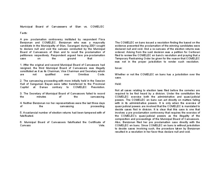 Municipal Board of Canvassers V COMELEC PDF Commission On Elections (Philippines) En Banc