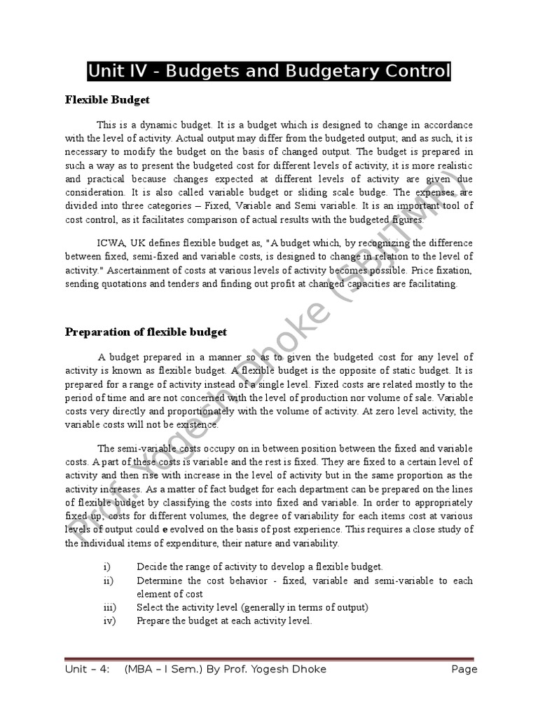 Unit IV Budgets & Budgetory Control | PDF | Dividend | Expense