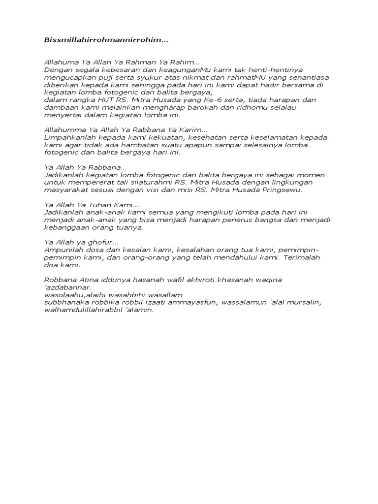 Doa Pembukaan Acara Lomba