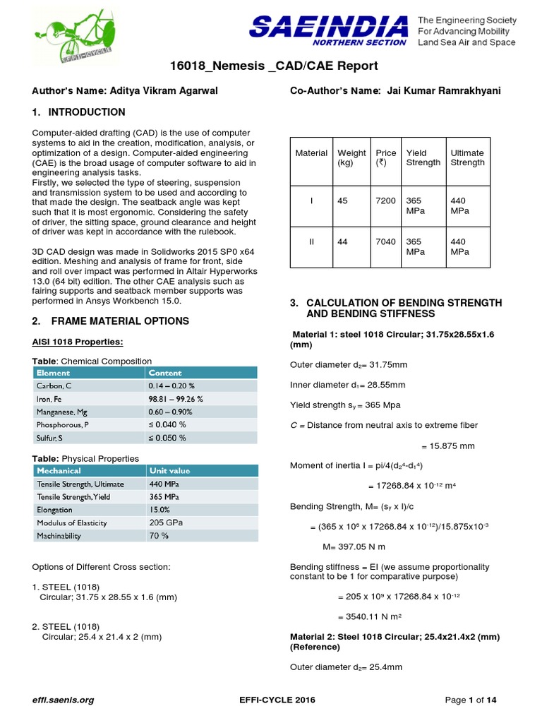 Efficycle CAD-CAE Report NIT Allahabad | PDF | Strength Of Materials ...