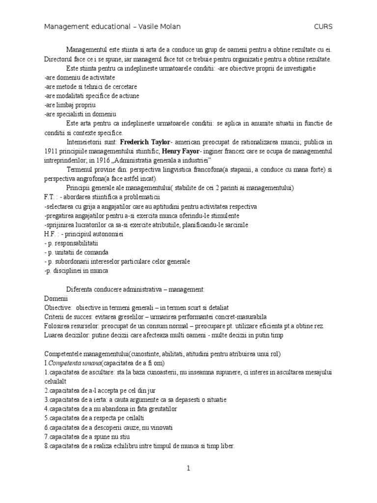 Curs Management Educational Management Educational CURS | PDF