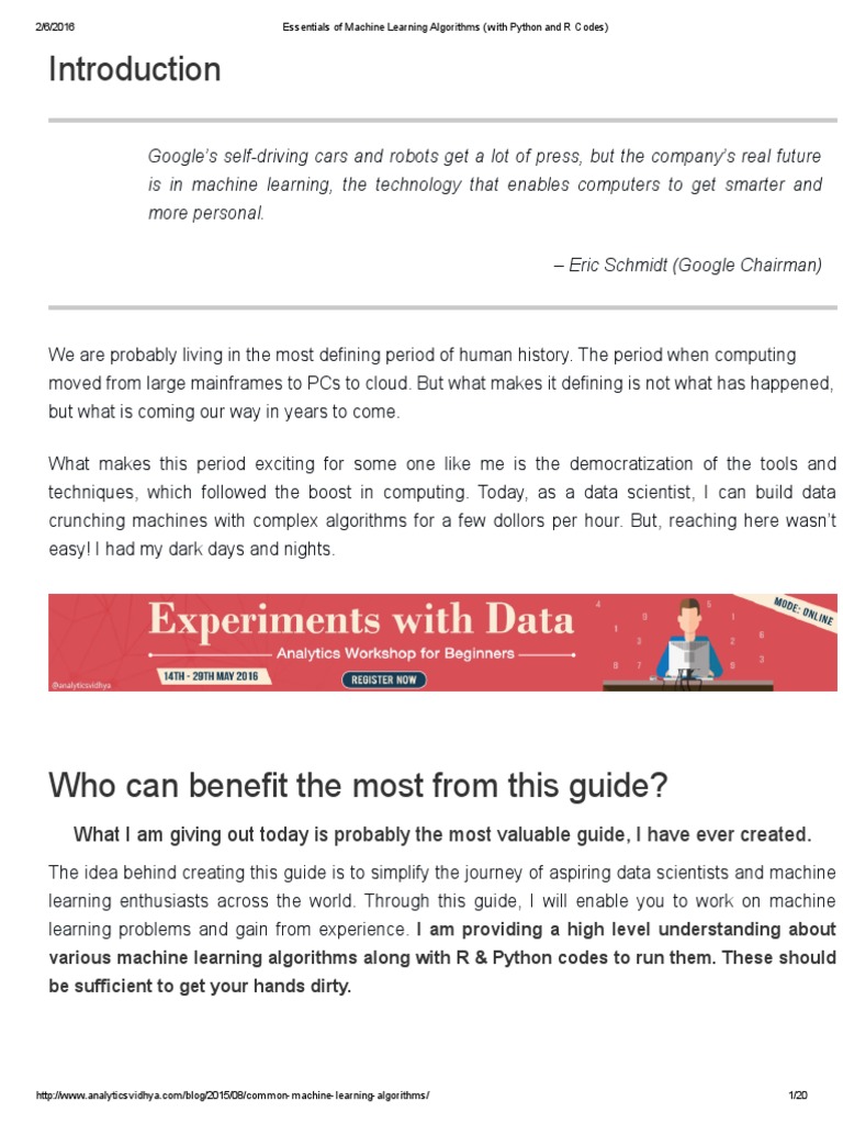 Essentials of Machine Learning Algorithms (With Python and R Codes) PDF ...