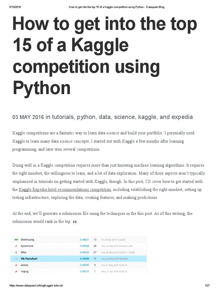 How to get into the top 15 of a Kaggle competition using Python ...