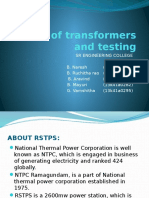 Study of Transformers and Testing at RSTPS Power Station