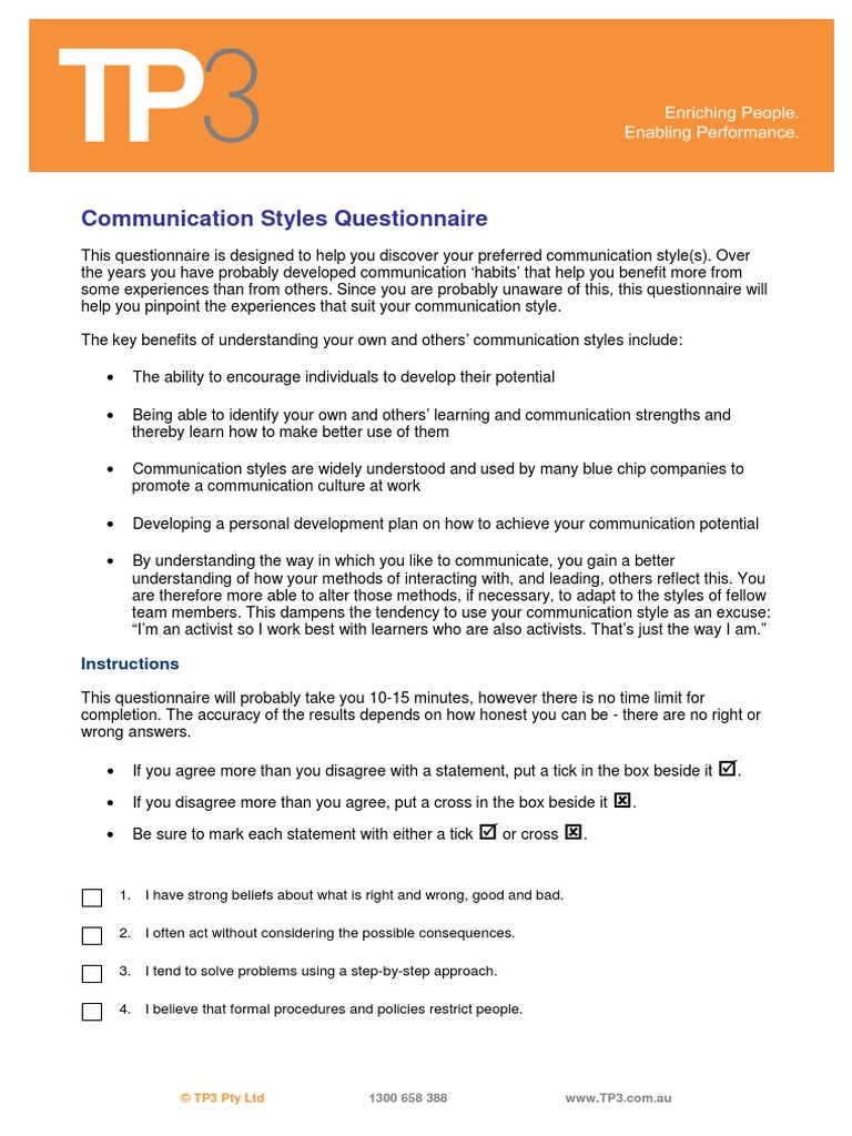 Communication Styles Questionnaire | Theory | Thought