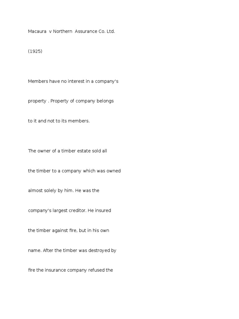 Macaura V Northern Assurance Co PDF