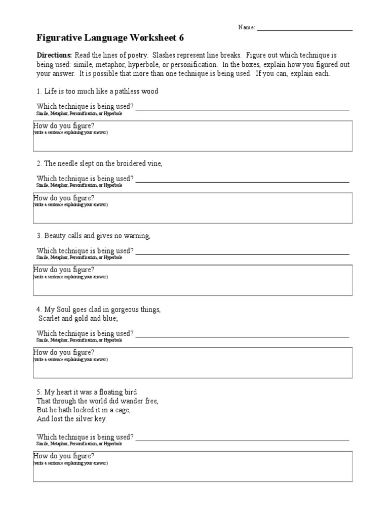 Worksheets Figurative Language Worksheets figurative language worksheet 06 rtf rhetorical techniques metaphor