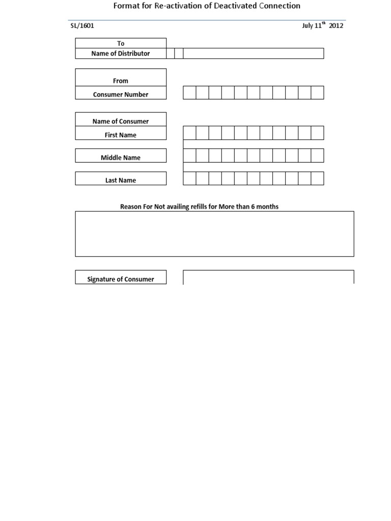 Re-activation Form for Deactivated Connections | PDF