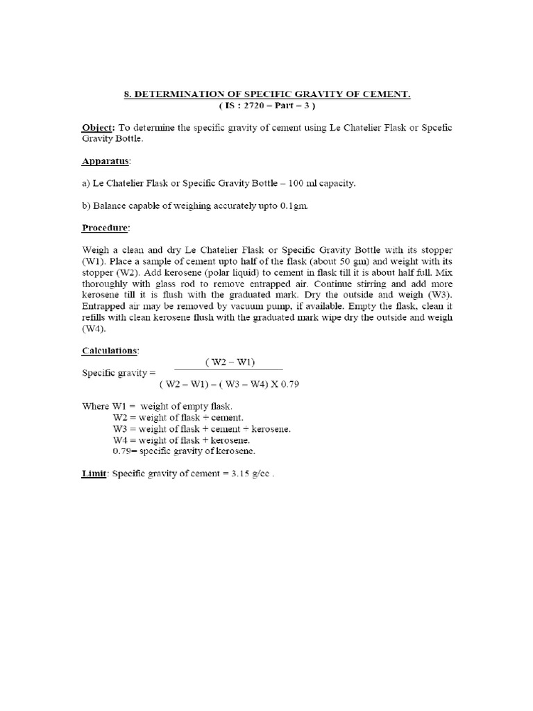 Determination of specific gravity of cement pdf pdf