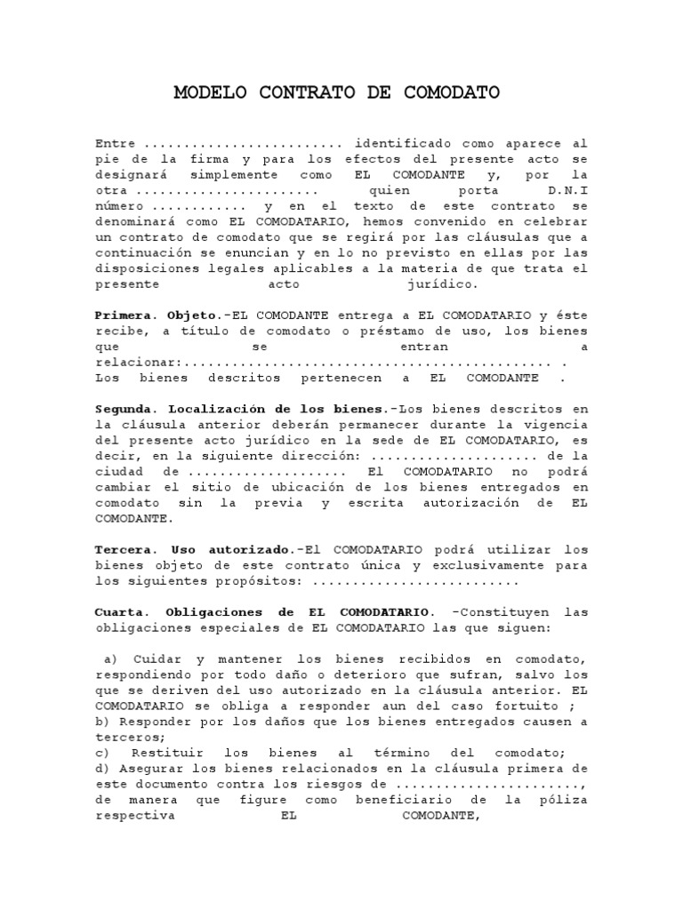 Modelo Contrato de Comodato | PDF | Información del gobierno |  Instituciones sociales