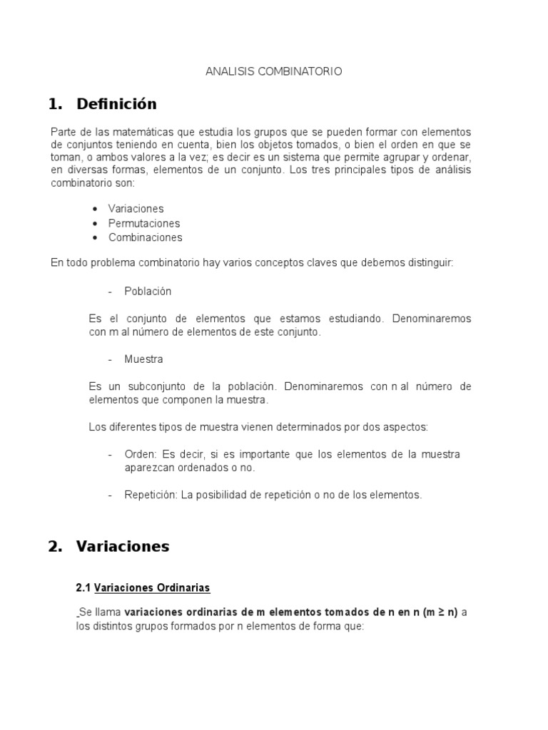 Tipos de Análisis Combinatorio | PDF | Permutación | Conjunto (Matemáticas)