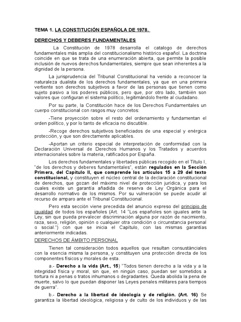 Tema 1. Derechos y Deberes Fundamentales | Constitutional Right | Rights