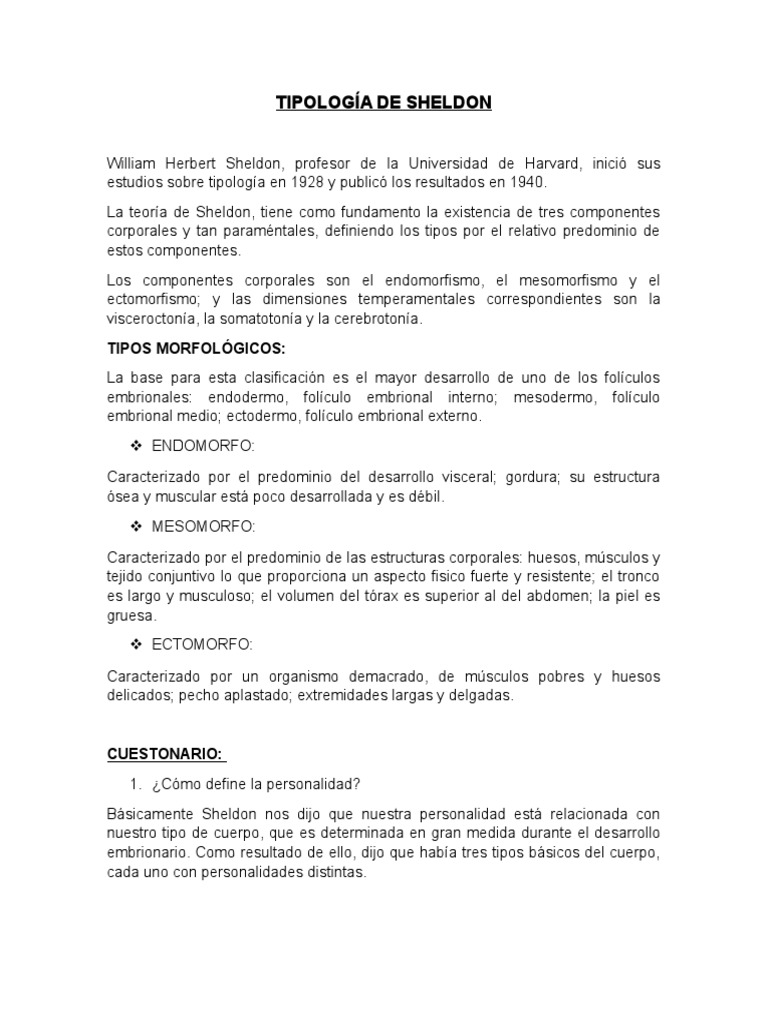 TIPOLOGÍA DE SHELDON(cuestonario).docx | Hueso | Músculo