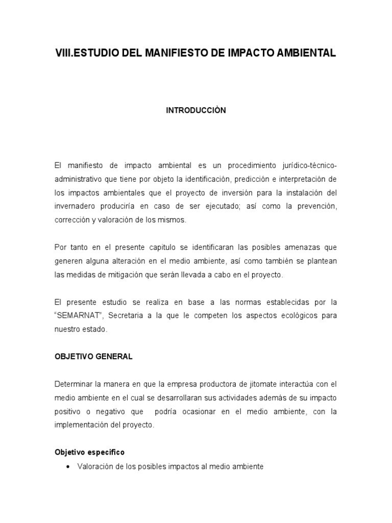 Estudio de Manifiesto de Impacto Ambiental | PDF