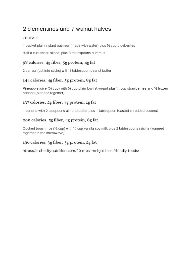 2 Clementines and 7 Walnut Halves 98 Calories, 4g Fiber, 5g Protein, 4g Fat PDF