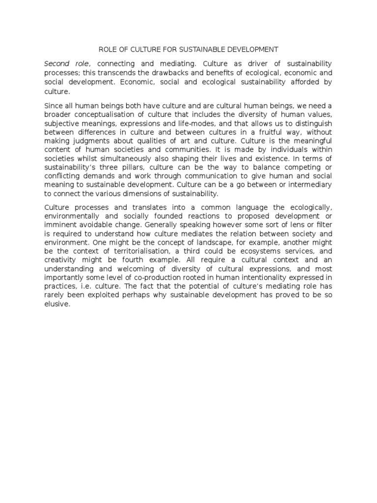 Role of Culture For Sustainable Development | PDF