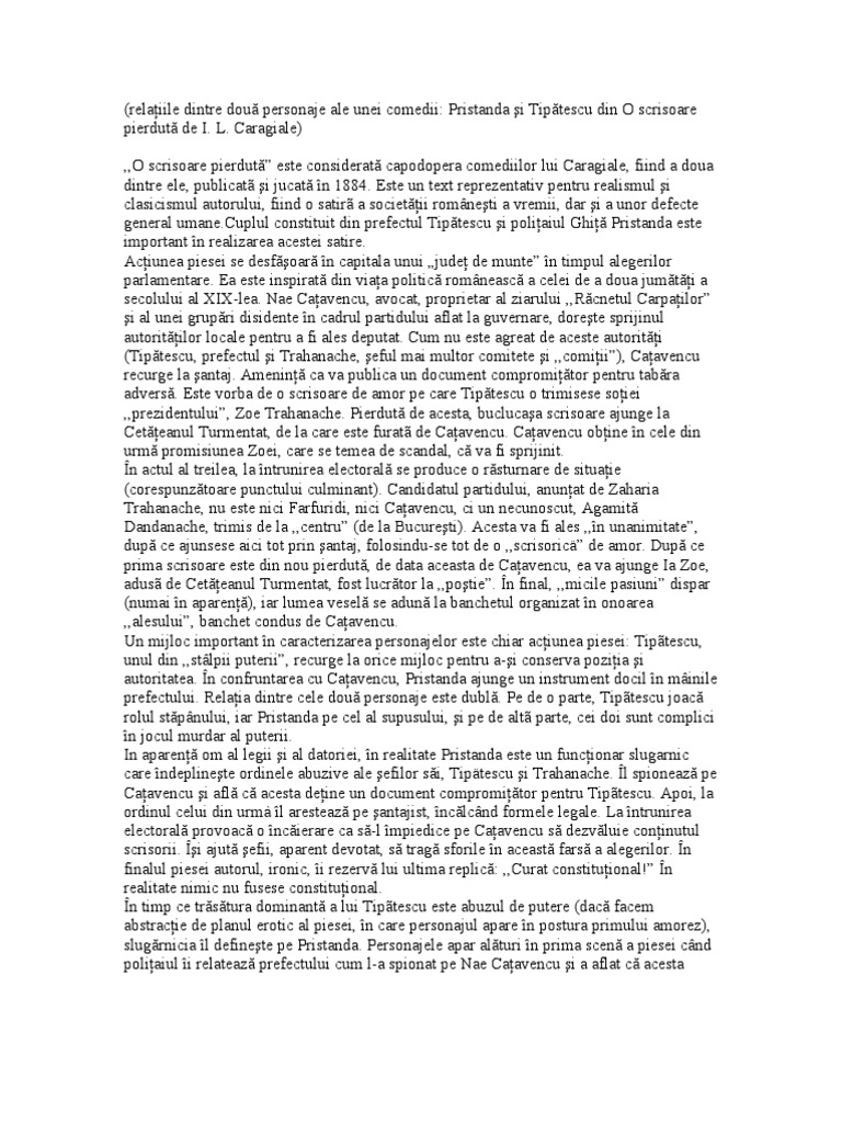Comedia Relaţiile Dintre Două Personaje Ale Unei Comedii