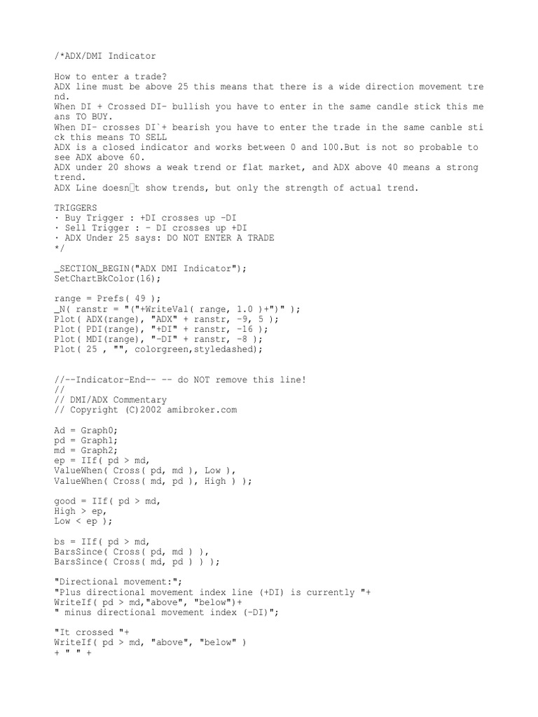 ADX DMI Indicator - Afl | PDF
