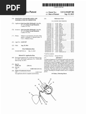 U.S. Patent 9,135,897, Magnetic Guitar Pick Ring, Issued 2015.