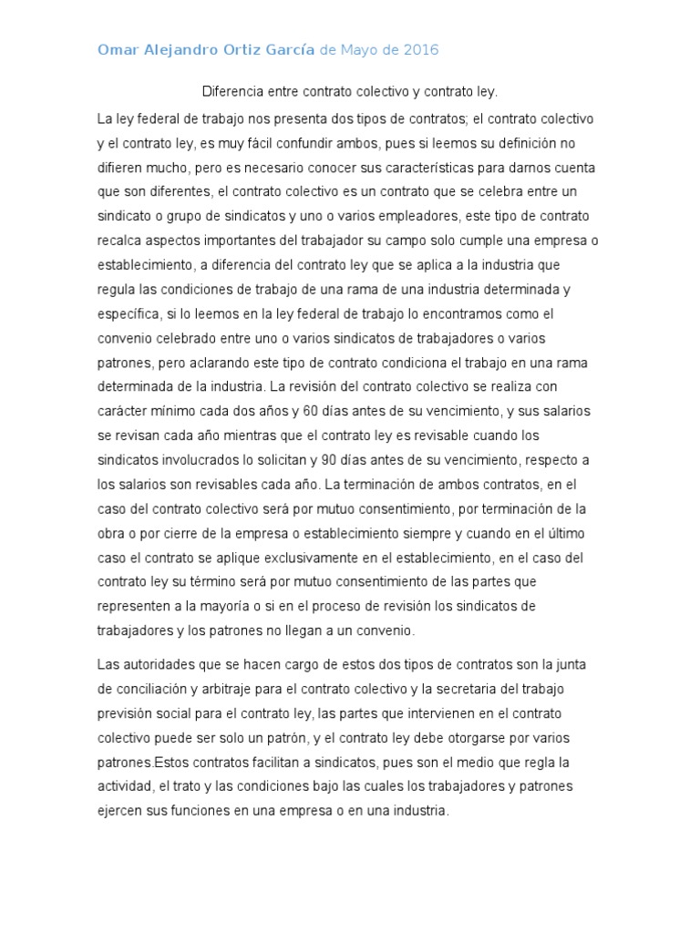 Contrato Colectivo vs. Contrato Ley: Claves | PDF | Finanzas y dinero