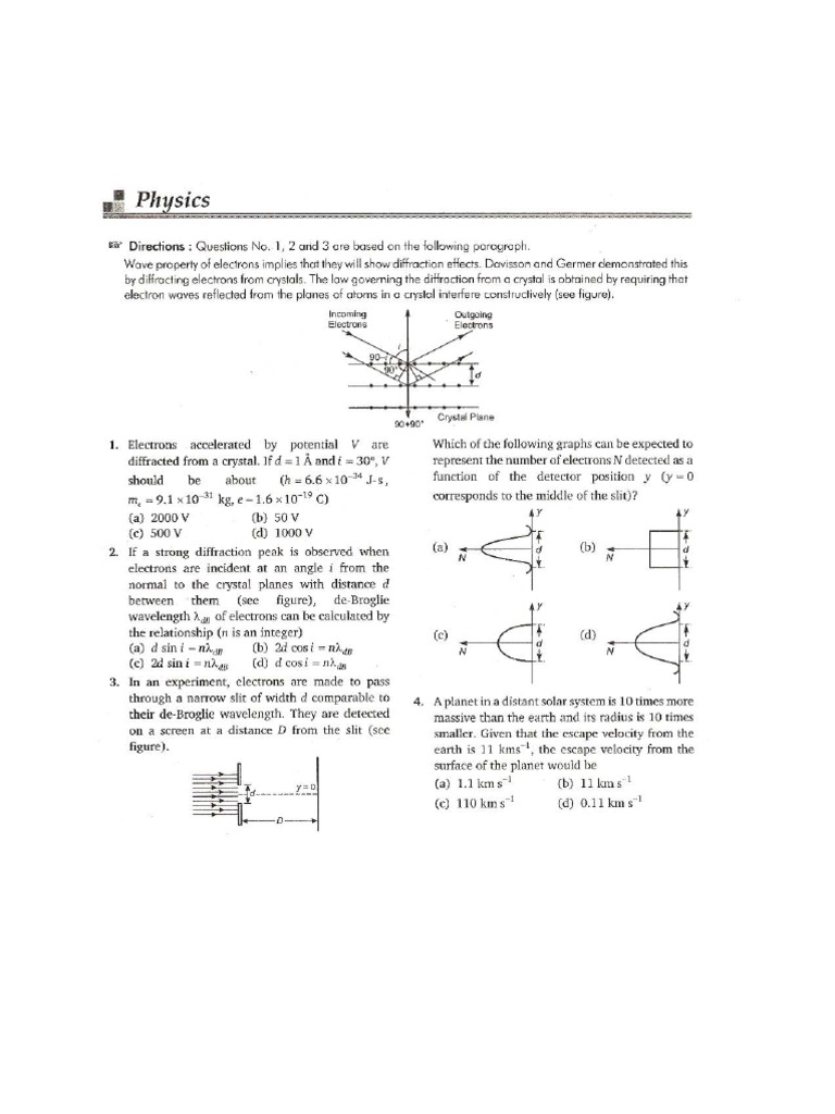Electron Diffraction and Physics MCQs | PDF | Science & Mathematics