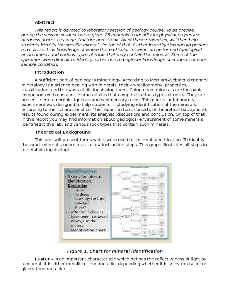 Mineral Identification Lab Pdf Minerals Rock Geology