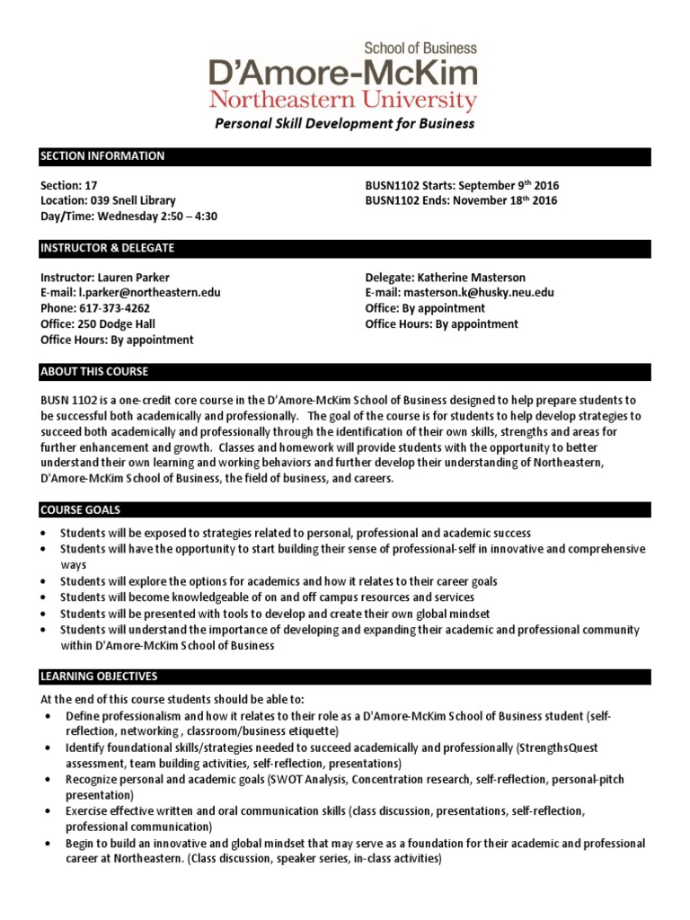 Personal Skill Development in BUSN1102 | PDF | Syllabus | Academic ...