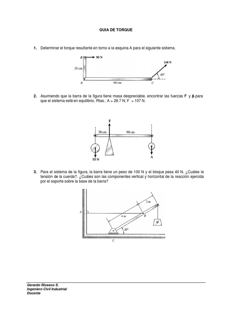 Guía de Cálculo de Torque y Equilibrio | PDF | Esfuerzo de torsión | Masa