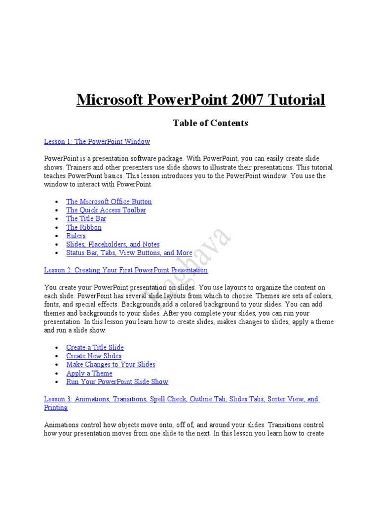 PowerPoint 2007 Basics Tutorial | PDF | Microsoft Office | Microsoft ...