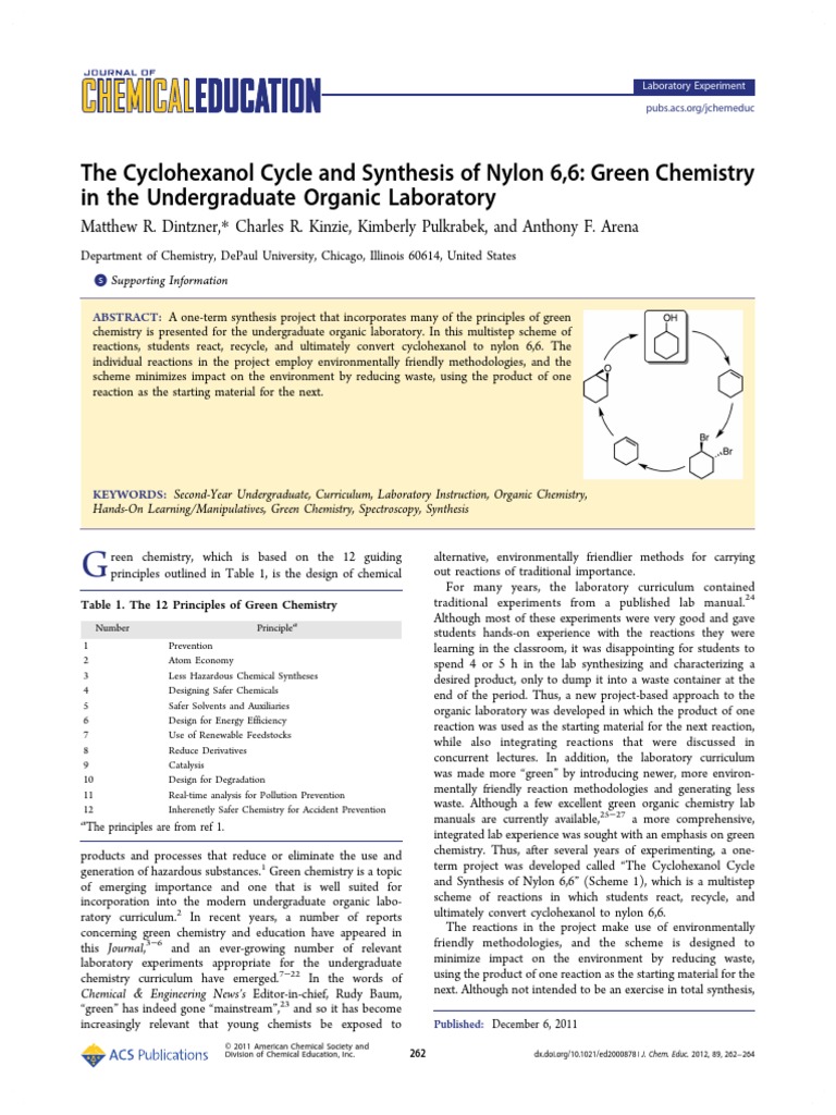 Matthew Dintzner Cyclohexanol Cycle And Synthesis Of Nylon - 