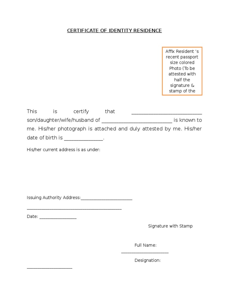 Certificate of Identity Residence | PDF