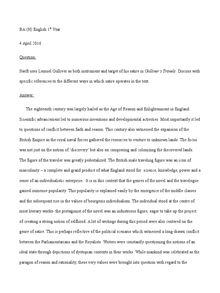 essay about gulliver's travels