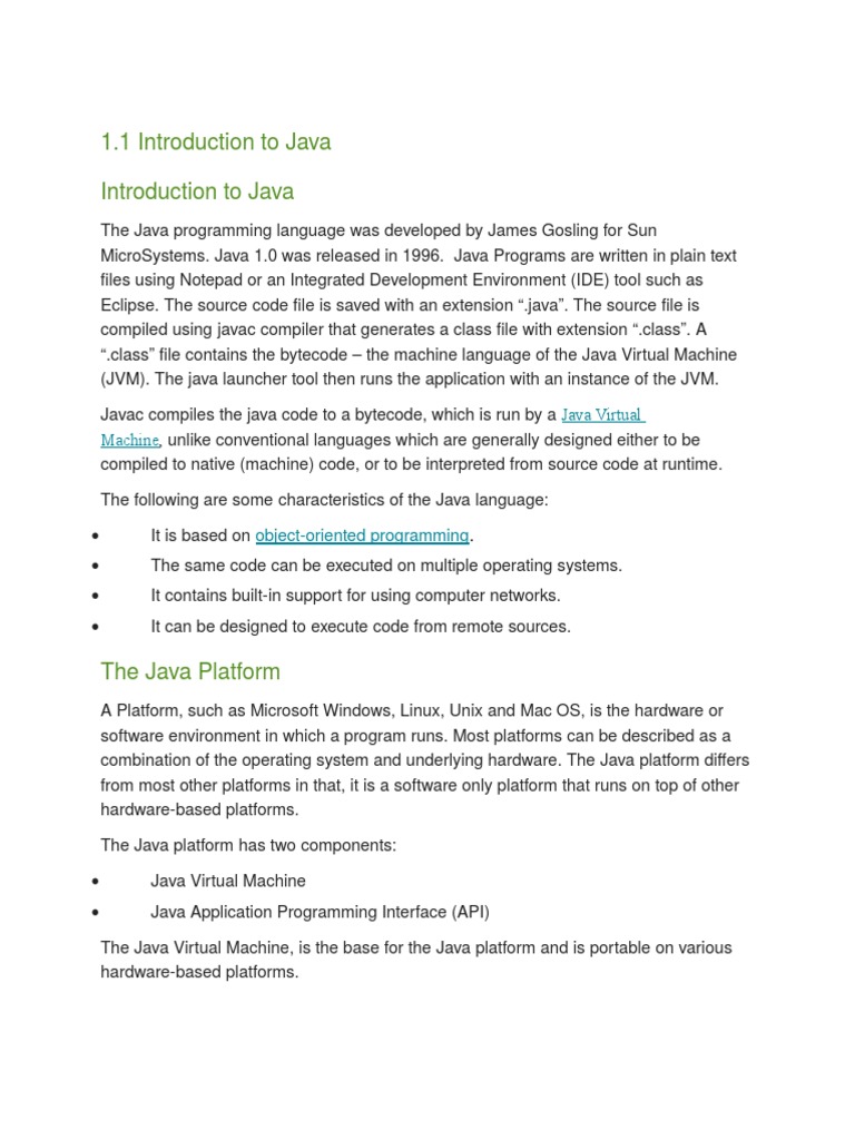 1.1 Introduction To Java Introduction To Java | PDF | Java Virtual ...