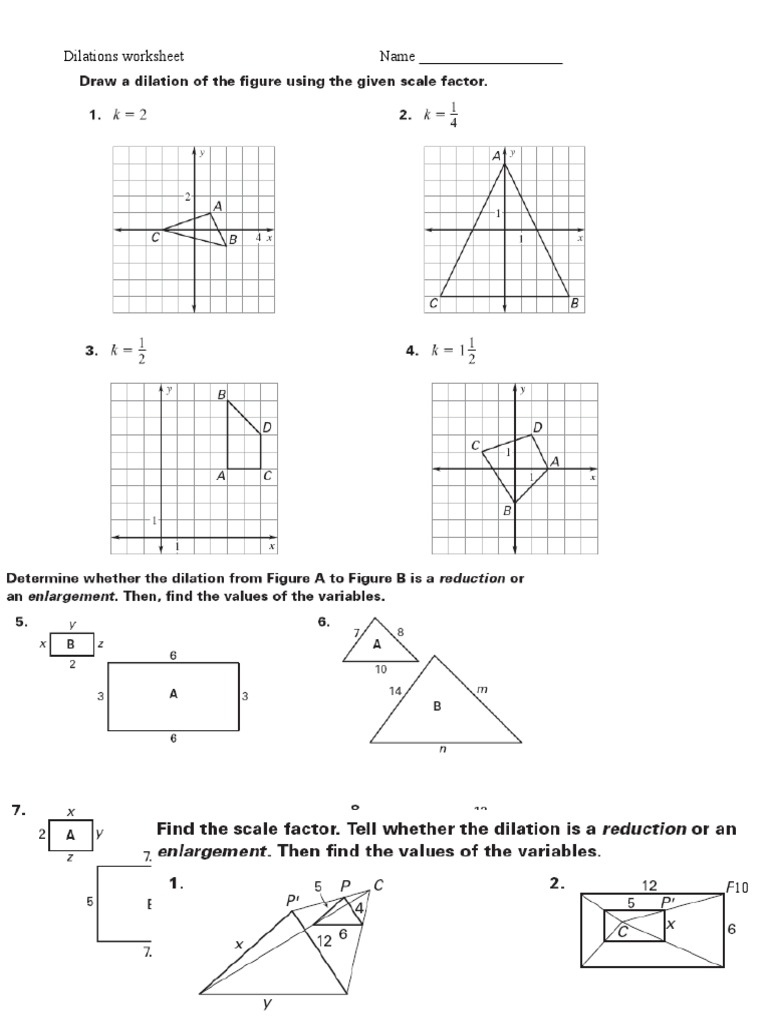 pre algebra dilations worksheet