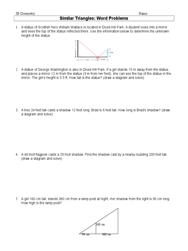 Similar Triangle Word Problems | PDF | Shadow | Triangle