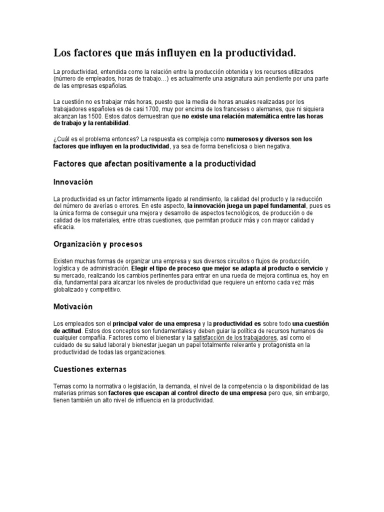 Factores Clave en la Productividad Empresarial | PDF | Calidad ...