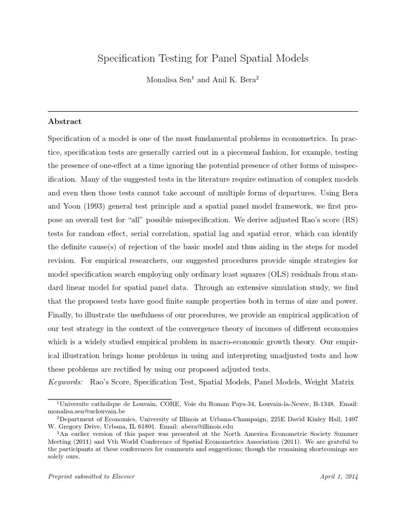 Comprehensive Specification Testing in Spatial Panel Models | PDF ...