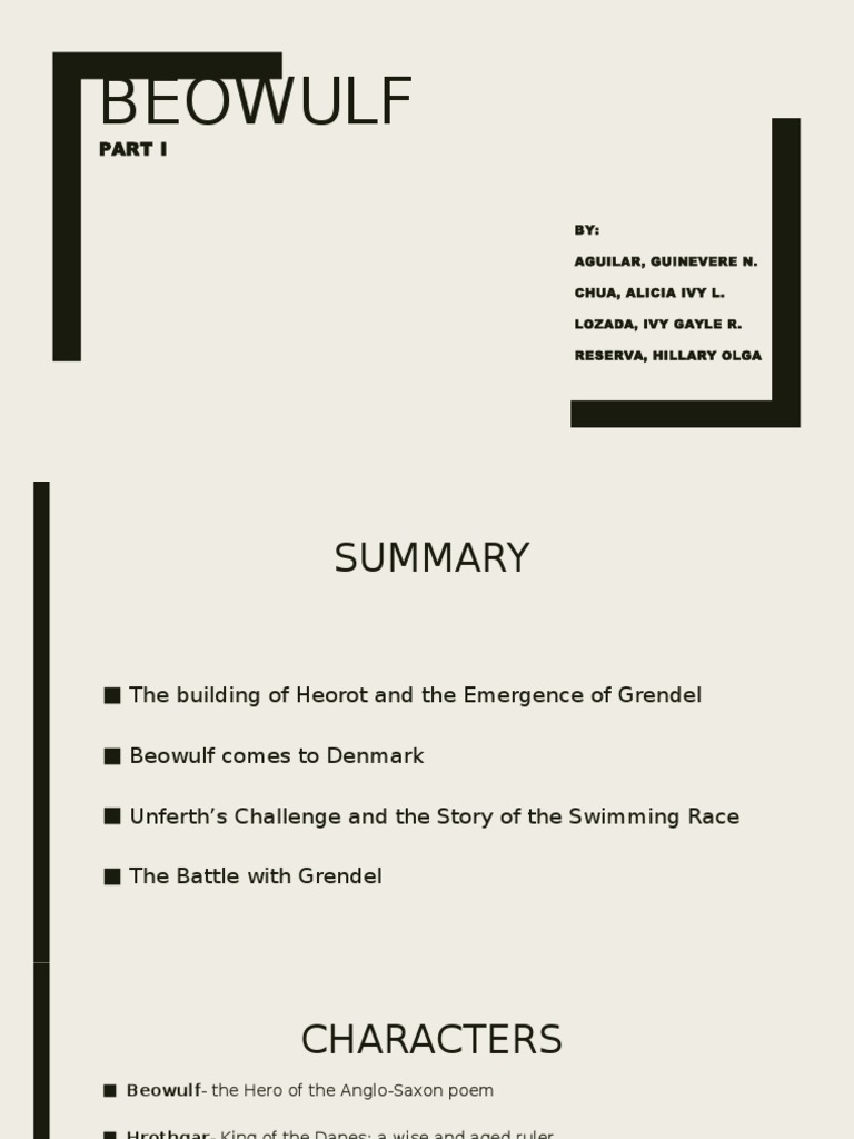 Beowulf Defeats Grendel Summary of Part I of the Epic Poem PDF