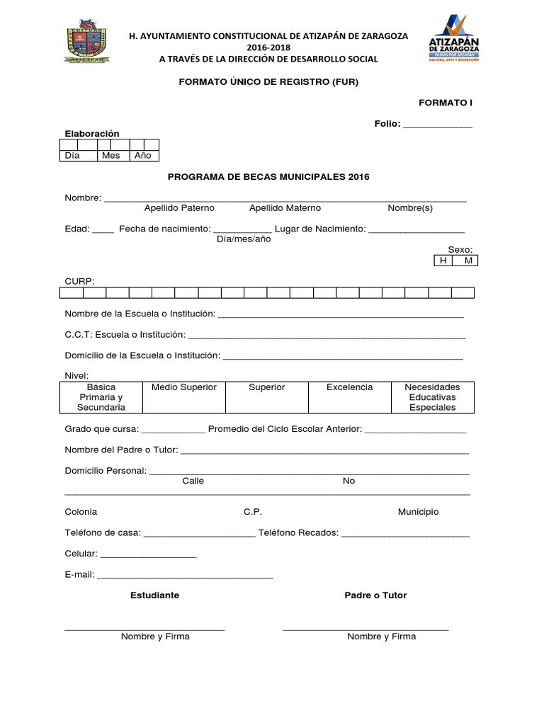 Formato Unico de Registro Fur Aprendizaje Modificación