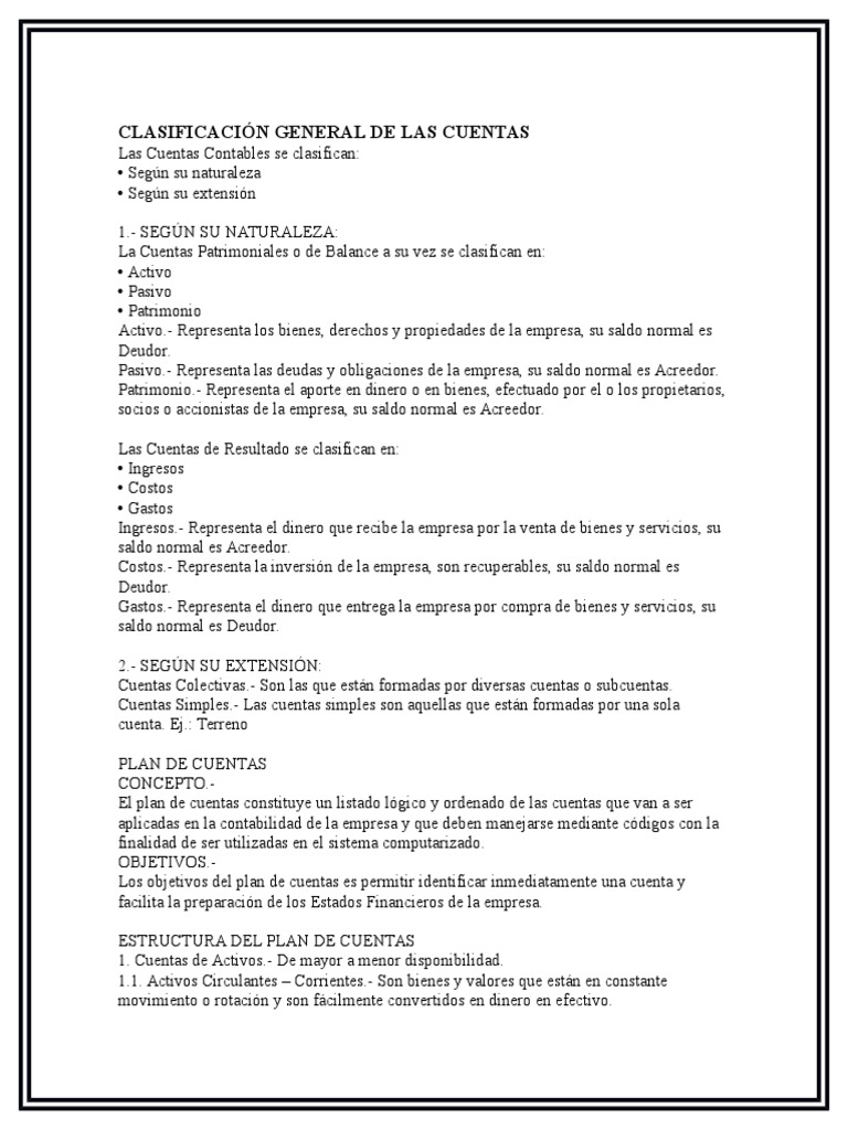 Clasificación General de Las Cuentas | PDF | Contabilidad | Dinero