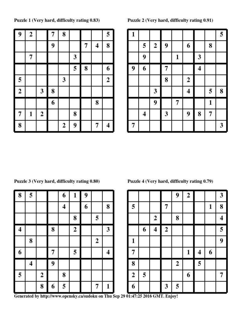 Puzzle 1 (Very Hard, Difficulty Rating 0.83) Puzzle 2 (Very Hard, Difficulty Rating 0.91) PDF