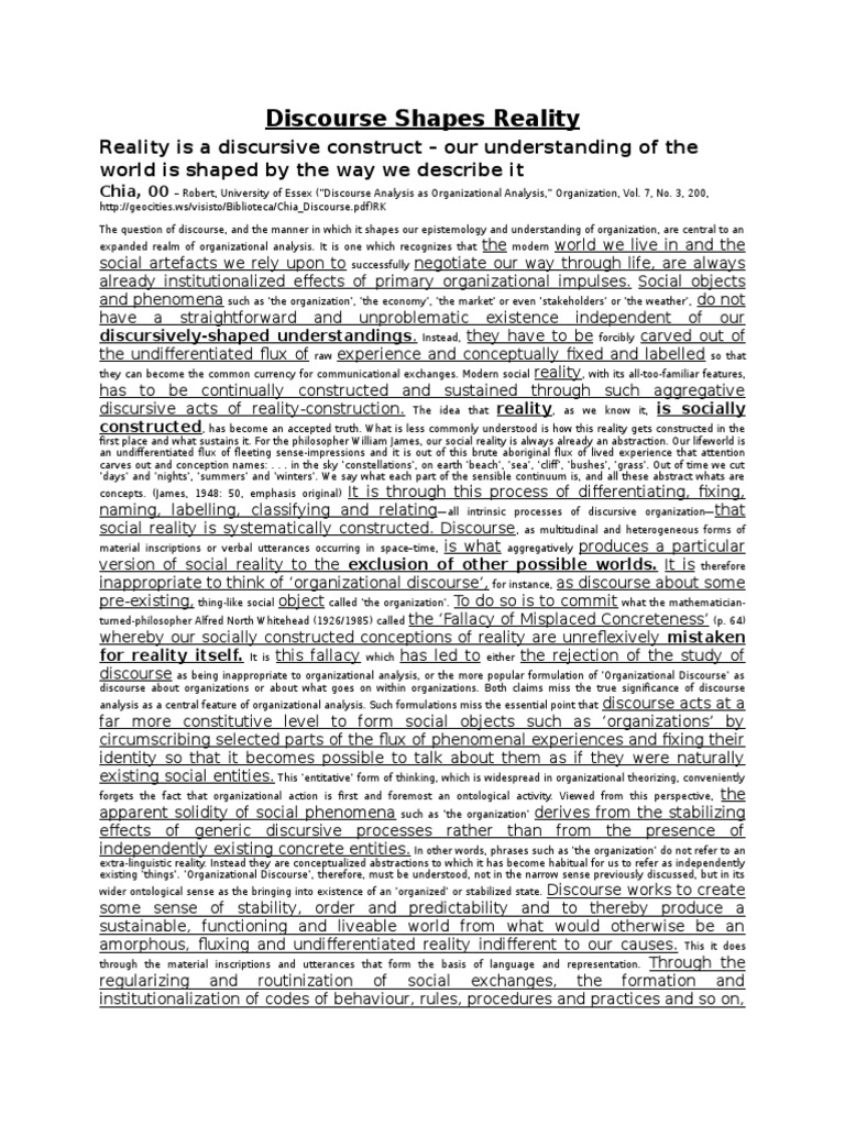 Discourse shapes reality pdf discourse rhetoric