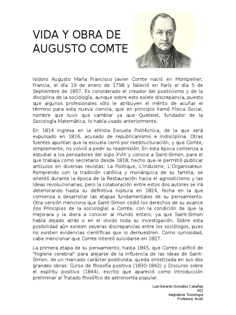 Vida y Obra de Augusto Comte.docx Positivismo Sociología
